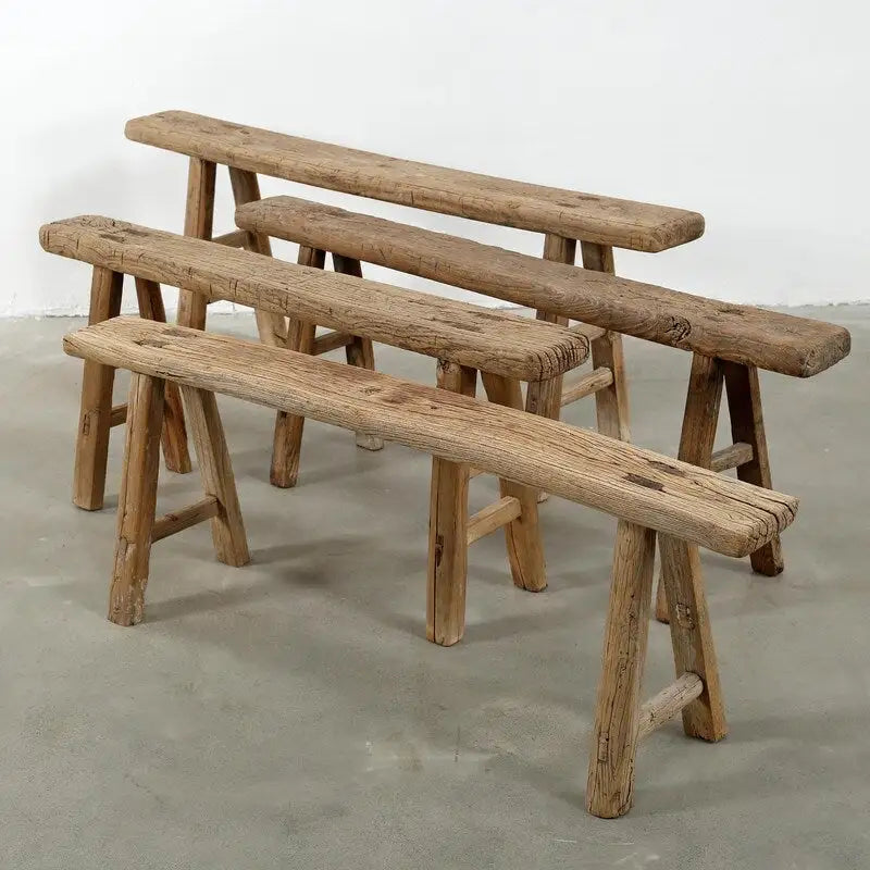 Banc Noodle Vintage Bois Naturel Vieilli (taille et finition variables)