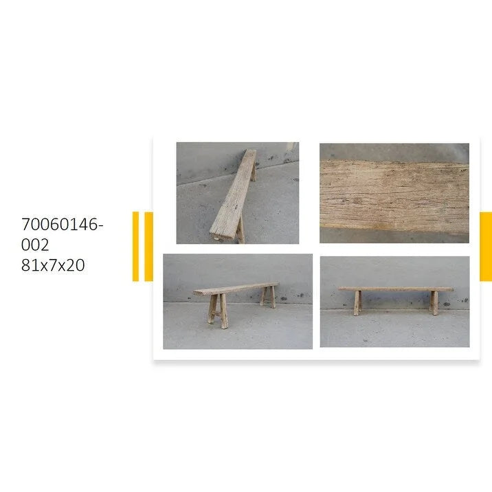 Banc Noodle Vintage Bois Naturel Vieilli (taille et finition variables)