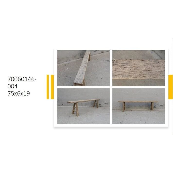 Banc Noodle Vintage Bois Naturel Vieilli (taille et finition variables)