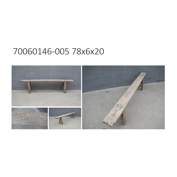 Banc Noodle Vintage Bois Naturel Vieilli (taille et finition variables)