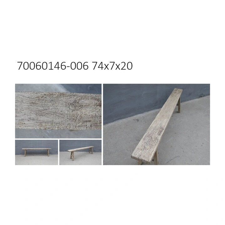 Banc Noodle Vintage Bois Naturel Vieilli (taille et finition variables)