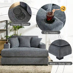 Chaise longue surdimensionnée en tissu chenille, 39,7/43,5/55, avec oreillers, station de charge et porte-gobelets