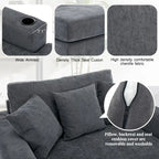 Chaise longue surdimensionnée en tissu chenille, 39,7/43,5/55, avec oreillers, station de charge et porte-gobelets