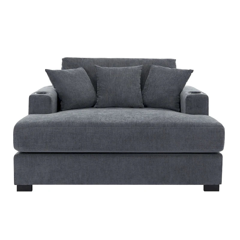 Chaise longue surdimensionnée en tissu chenille, 39,7/43,5/55, avec oreillers, station de charge et porte-gobelets