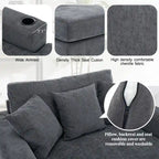 Chaise longue surdimensionnée en tissu chenille, 39,7/43,5/55, avec oreillers, station de charge et porte-gobelets