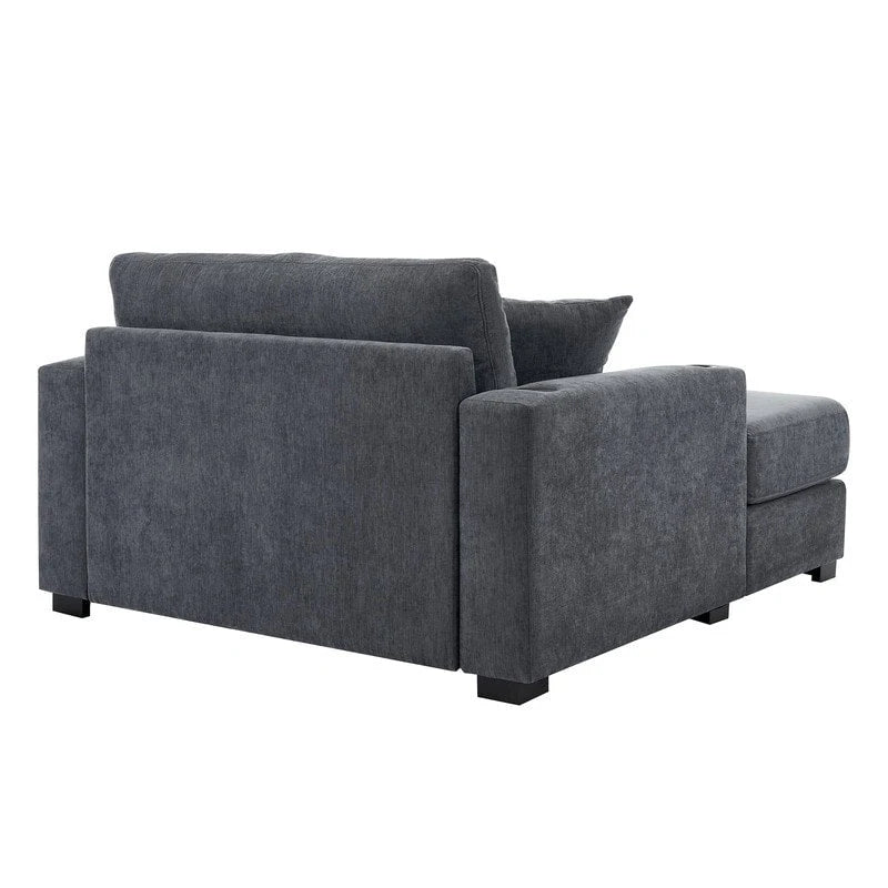 Chaise longue surdimensionnée en tissu chenille, 39,7/43,5/55, avec oreillers, station de charge et porte-gobelets