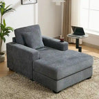 Chaise longue surdimensionnée en tissu chenille, 39,7/43,5/55, avec oreillers, station de charge et porte-gobelets