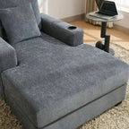 Chaise longue surdimensionnée en tissu chenille, 39,7/43,5/55, avec oreillers, station de charge et porte-gobelets