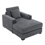 Chaise longue surdimensionnée en tissu chenille, 39,7/43,5/55, avec oreillers, station de charge et porte-gobelets