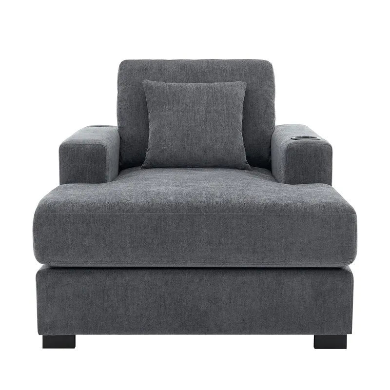 Chaise longue surdimensionnée en tissu chenille, 39,7/43,5/55, avec oreillers, station de charge et porte-gobelets