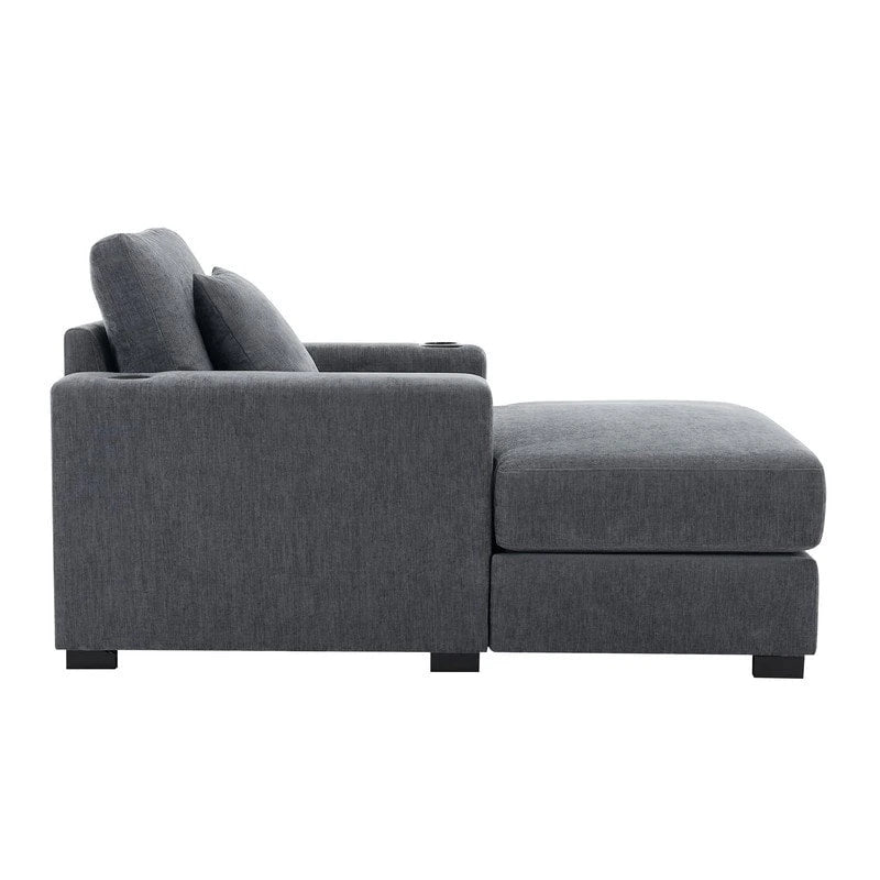 Chaise longue surdimensionnée en tissu chenille, 39,7/43,5/55, avec oreillers, station de charge et porte-gobelets