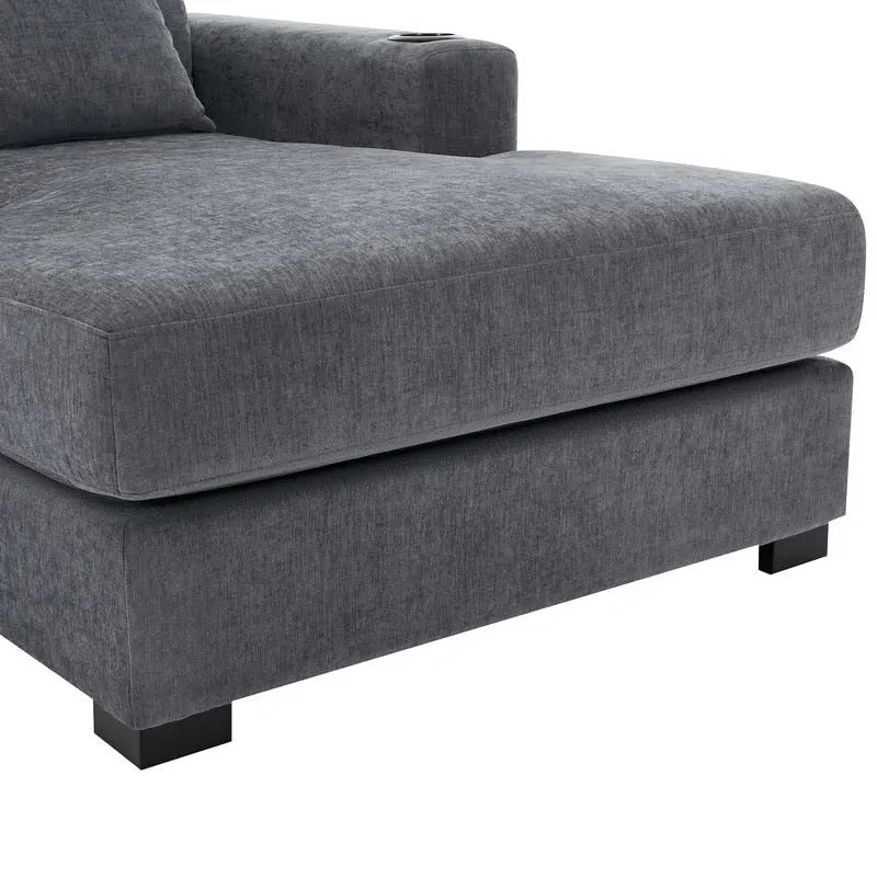 Chaise longue surdimensionnée en tissu chenille, 39,7/43,5/55, avec oreillers, station de charge et porte-gobelets