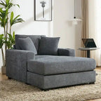 Chaise longue surdimensionnée en tissu chenille, 39,7/43,5/55, avec oreillers, station de charge et porte-gobelets
