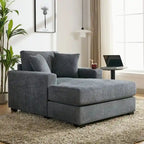Chaise longue surdimensionnée en tissu chenille, 39,7/43,5/55, avec oreillers, station de charge et porte-gobelets