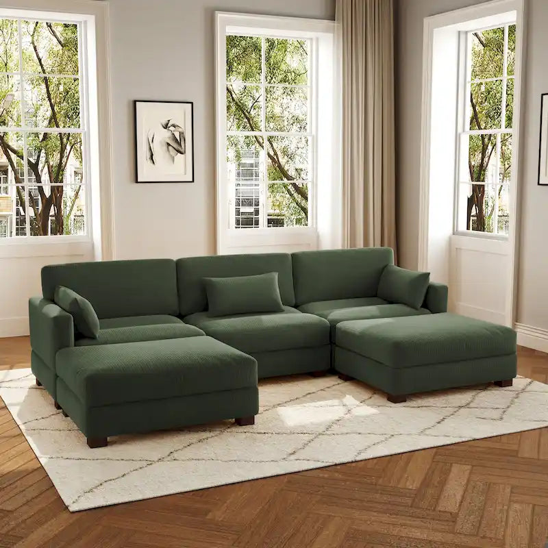 Canapé modulaire sectionnel en U 5 places avec pouf