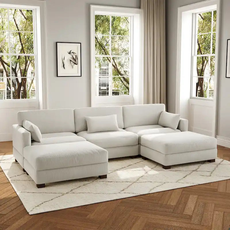 Canapé modulaire sectionnel en U 5 places avec pouf