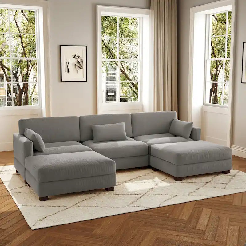 Canapé modulaire sectionnel en U 5 places avec pouf