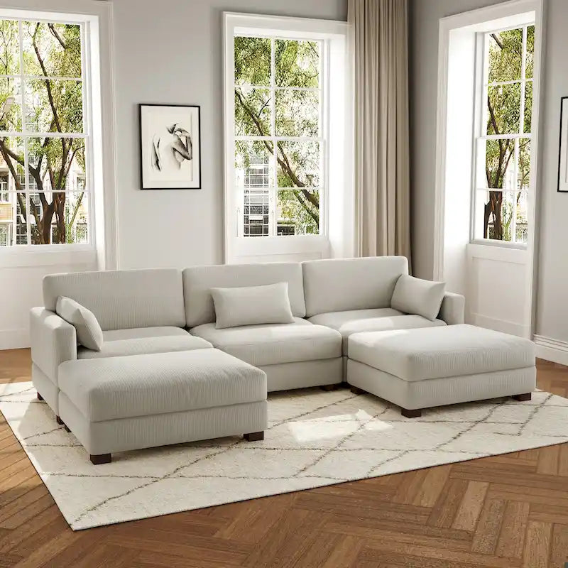 Canapé modulaire sectionnel en U 5 places avec pouf