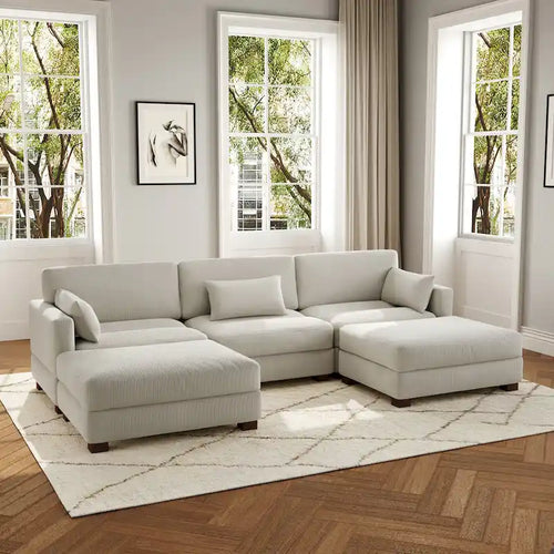 Canapé modulaire sectionnel en U 5 places avec pouf