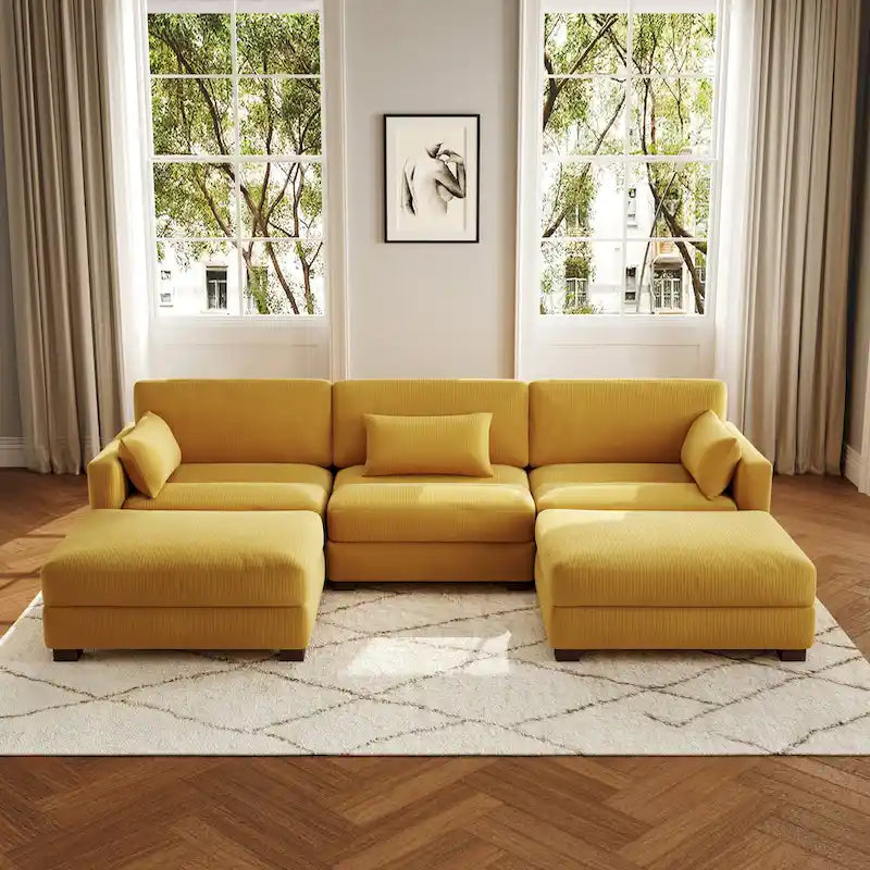 Canapé modulaire sectionnel en U 5 places avec pouf
