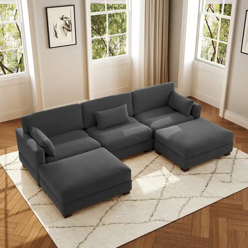Canapé modulaire sectionnel en U 5 places avec pouf