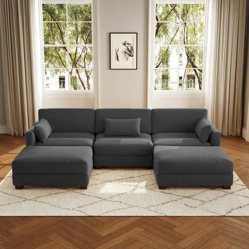 Canapé modulaire sectionnel en U 5 places avec pouf