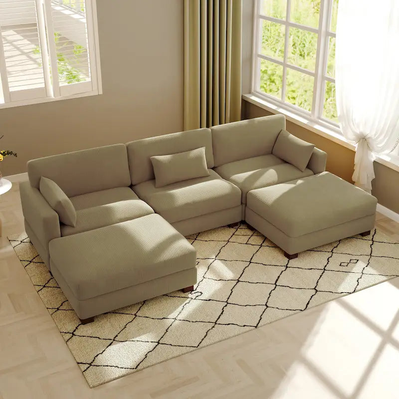 Canapé modulaire sectionnel en U 5 places avec pouf
