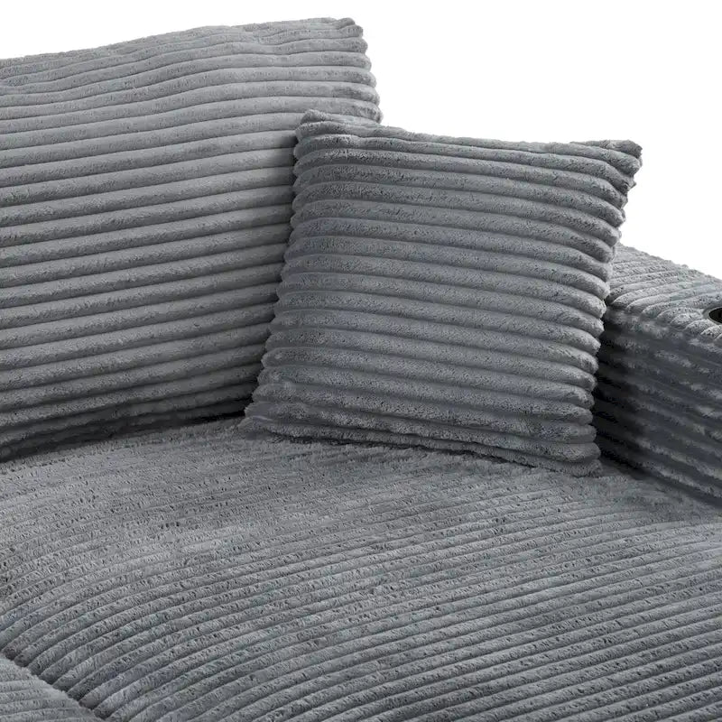 Canapé-lit de chaise longue en velours côtelé de 86,5 po avec ports USB, porte-gobelets et 8 coussins épais