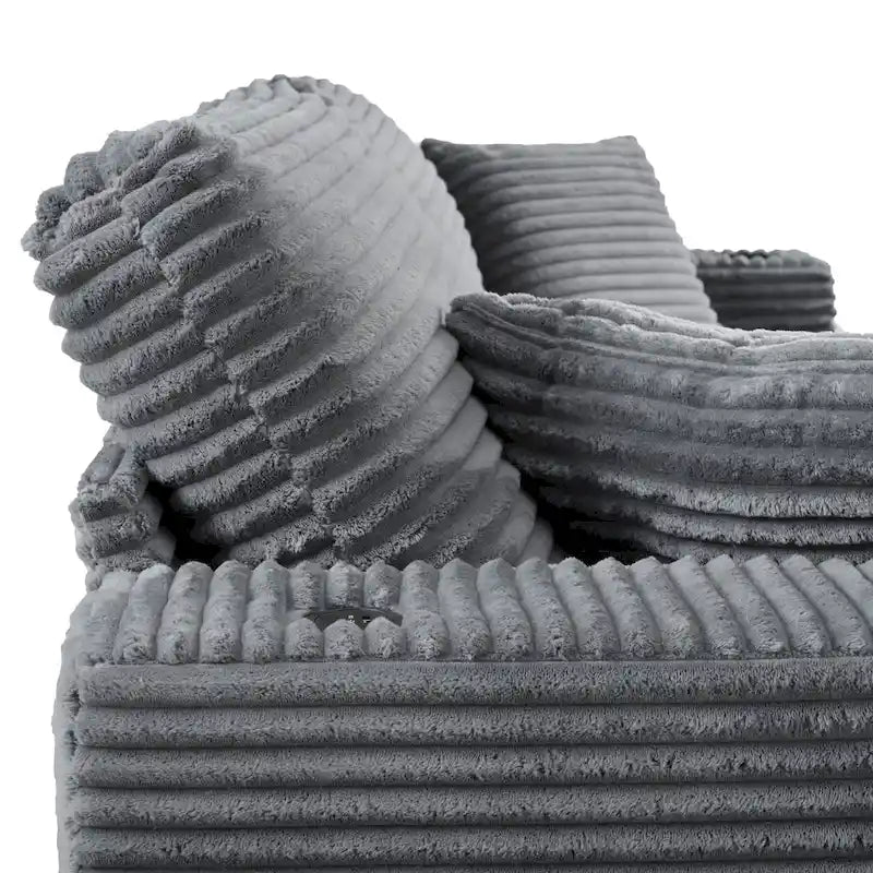 Canapé-lit de chaise longue en velours côtelé de 86,5 po avec ports USB, porte-gobelets et 8 coussins épais