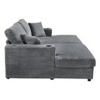Canapé-lit de chaise longue en velours côtelé de 86,5 po avec ports USB, porte-gobelets et 8 coussins épais
