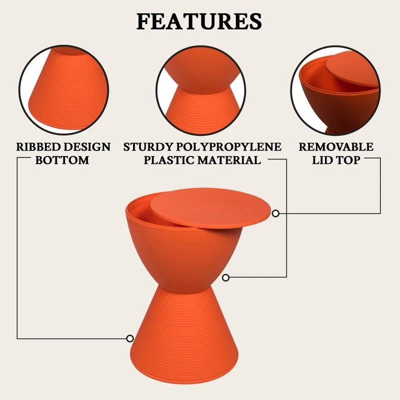 Table d'appoint ronde Boyd avec base côtelée et couvercle amovible pour salon et chambre à coucher