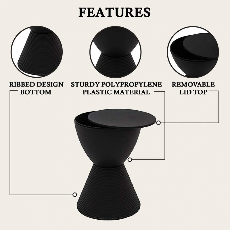Table d'appoint ronde Boyd avec base côtelée et couvercle amovible pour salon et chambre à coucher