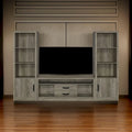 TV Entertainment Console with 2 Media Tower, 8 Compartments, Driftwood Gray