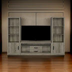 TV Entertainment Console with 2 Media Tower, 8 Compartments, Driftwood Gray