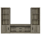 Meuble console TV avec 2 tours de rangement multimédia, 8 compartiments, gris bois flotté