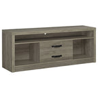 Meuble console TV avec 2 tours de rangement multimédia, 8 compartiments, gris bois flotté