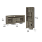 Meuble console TV avec 2 tours de rangement multimédia, 8 compartiments, gris bois flotté