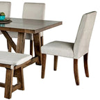 Jule, ensemble de salle à manger 7 pièces, table rectangulaire marron, chaises, banc avec assise blanche