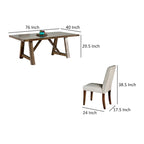 Jule, ensemble de salle à manger 7 pièces, table rectangulaire marron, chaises, banc avec assise blanche