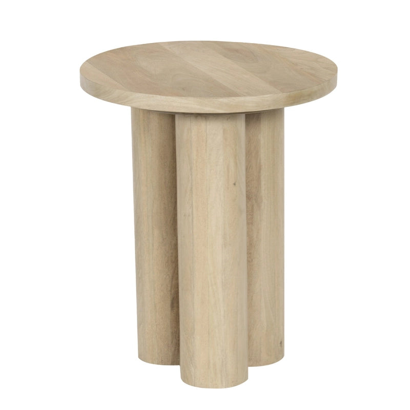 Table d'appoint Hazel avec 3 pieds piliers, bois de manguier brun naturel fait à la main, plateau rond de 45 cm