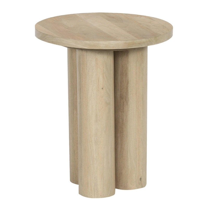 Table d'appoint Hazel avec 3 pieds piliers, bois de manguier brun naturel fait à la main, plateau rond de 45 cm