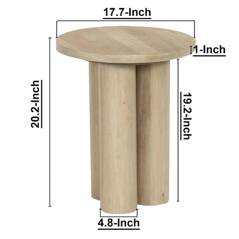Table d'appoint Hazel avec 3 pieds piliers, bois de manguier brun naturel fait à la main, plateau rond de 45 cm