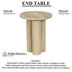Table d'appoint Hazel avec 3 pieds piliers, bois de manguier brun naturel fait à la main, plateau rond de 45 cm