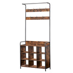 Meuble d'entrée 3 en 1 en bois marron antique avec porte-manteau et 7 crochets