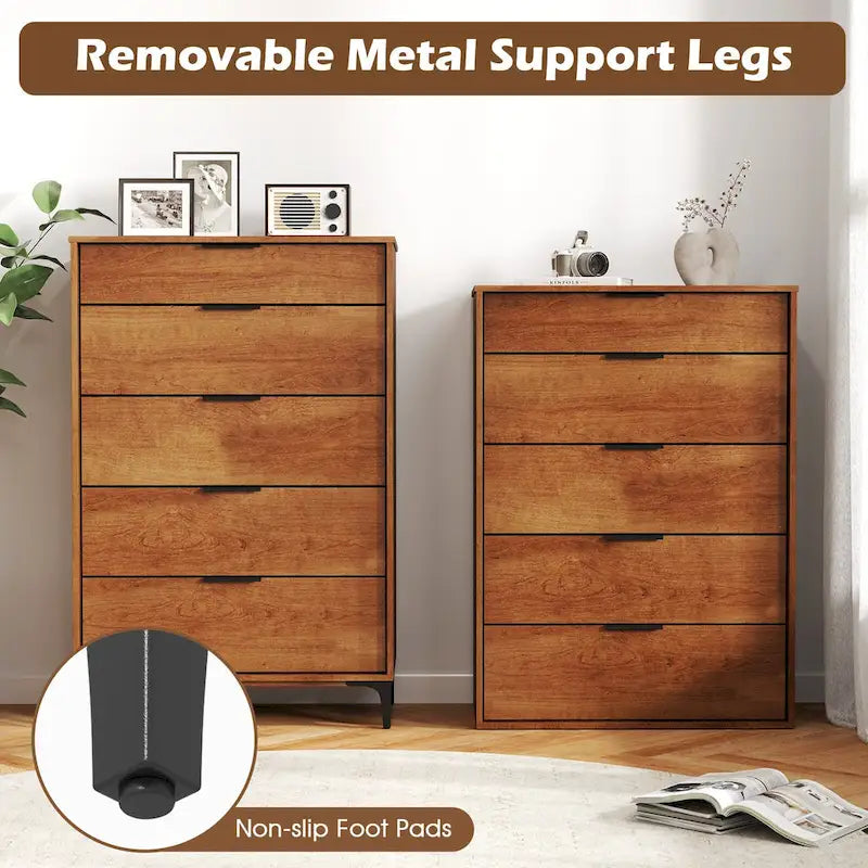 Commode 5 tiroirs Gymax avec système de verrouillage, pieds de support en métal et