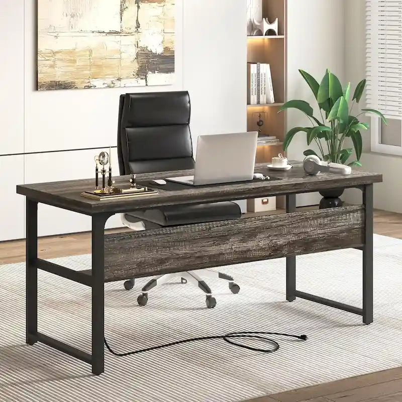 Bureau de direction/ordinateur avec plateau extra-épais, poste de travail de bureau simple, table d'étude/d'écriture avec prises de courant