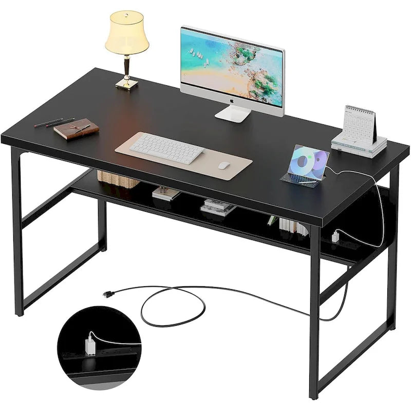 Bureau de direction/ordinateur avec plateau extra-épais, poste de travail de bureau simple, table d'étude/d'écriture avec prises de courant