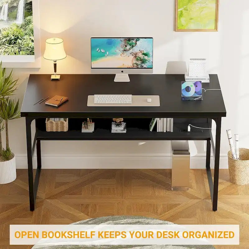 Bureau de direction/ordinateur avec plateau extra-épais, poste de travail de bureau simple, table d'étude/d'écriture avec prises de courant