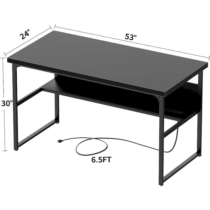 Bureau de direction/ordinateur avec plateau extra-épais, poste de travail de bureau simple, table d'étude/d'écriture avec prises de courant