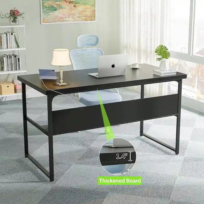 Bureau de direction/ordinateur avec plateau extra-épais, poste de travail de bureau simple, table d'étude/d'écriture avec prises de courant